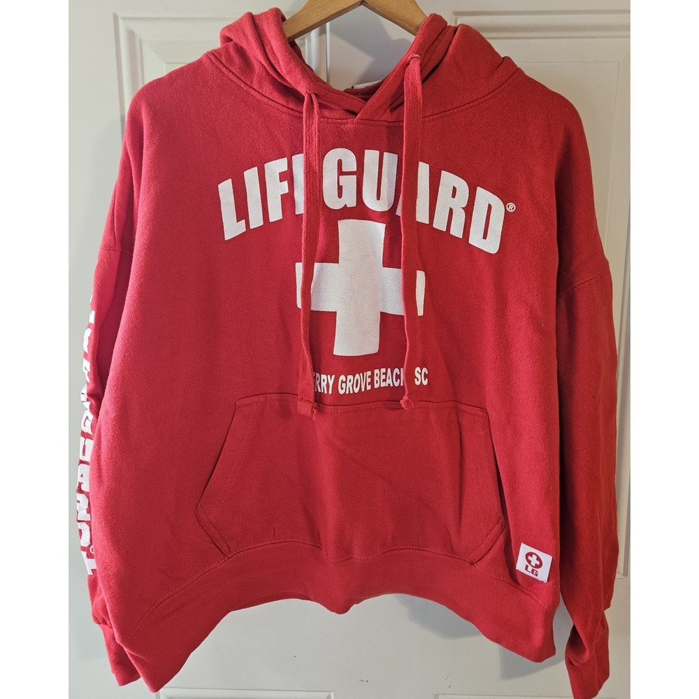 Lifeguard‎ Cherry Grove Beach SC Red Pullover Hoodie Sweatshirt 2XL